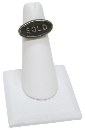 Finger ring stand; SQUARE base - White faux leathe